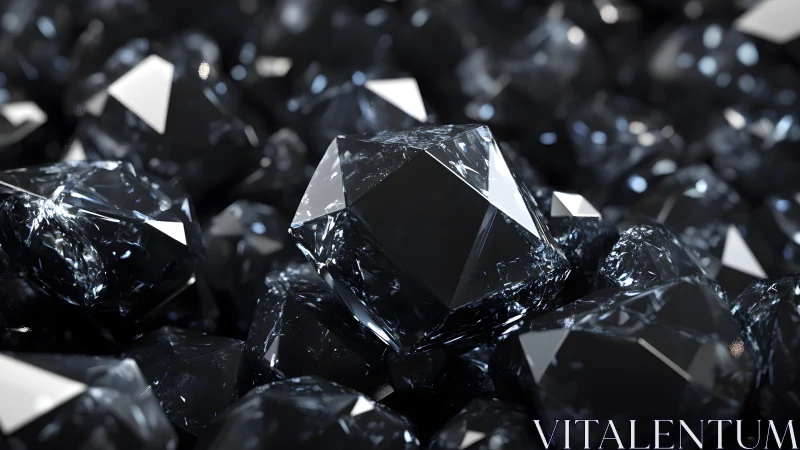 Midnight black crystals gleam softly in a rich reflective glow