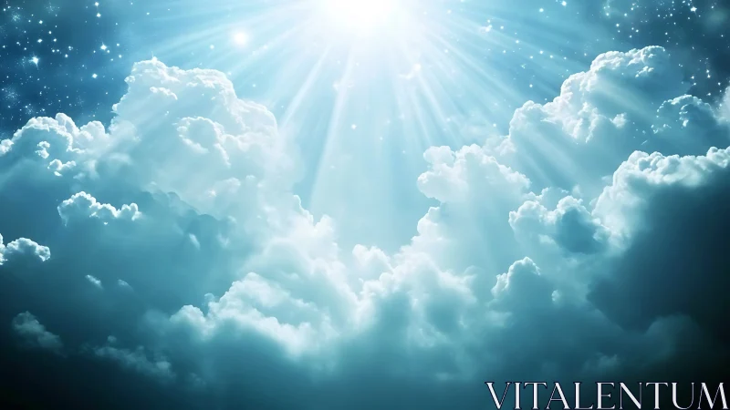 Celestial cumulus clouds under radiant stellar backlight.