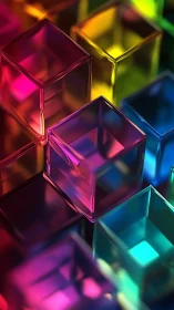 Prismatic glass cubes quietly stack themselves into neon dreams