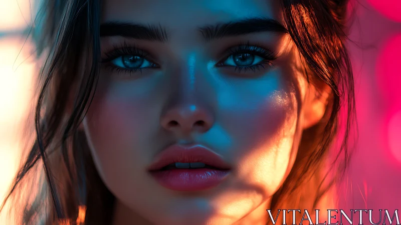 Neon-lit portrait with cinematic teal and magenta glow.