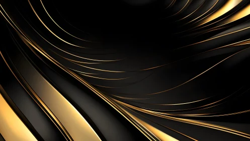 Elegant abstract black background with golden flowing lines, modern style.