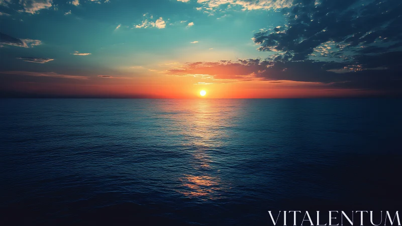 Ocean horizon swallows the sun in electric twilight calm.