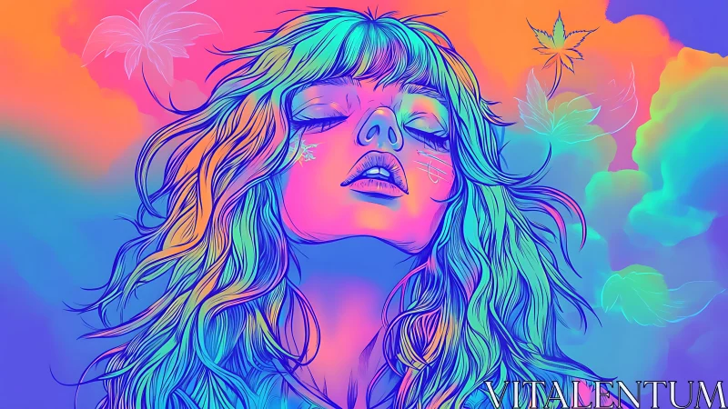 Dreamy neon portrait of a girl drifting into quiet calm.