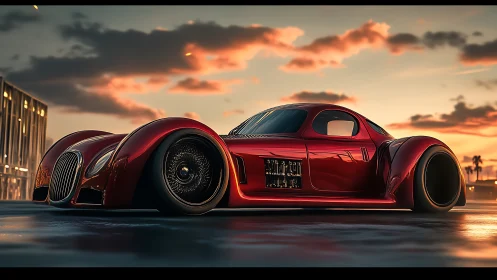 Retro-futurist hypercar with aerodynamic widebody chassis.