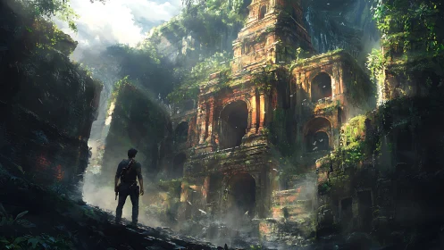 Sunlit jungle ruins welcome a lone explorer&rsquo;s bold journey