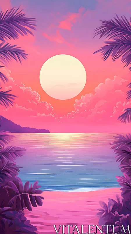 Candy-sky tropic sunset cradles a neon-kissed shoreline.