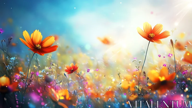 Vibrant Wildflower Field with Bokeh Lighting Effects.