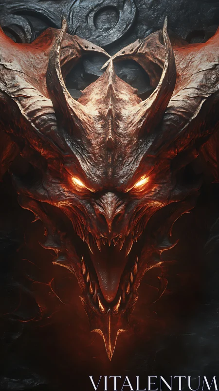 Infernal dragon skull with molten eyes and gaping maw.