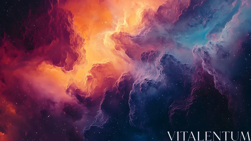 Vibrant cosmic nebula glows above deep star-filled void