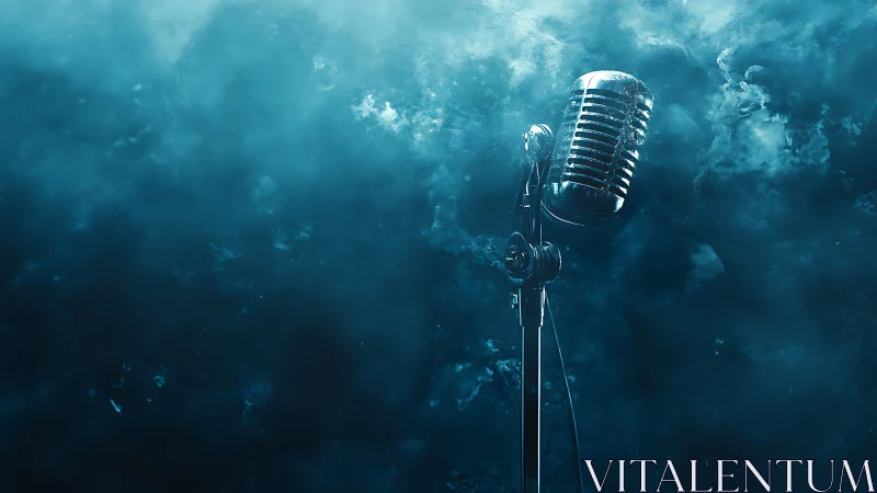 Midnight retro microphone awaiting a storm of sound.