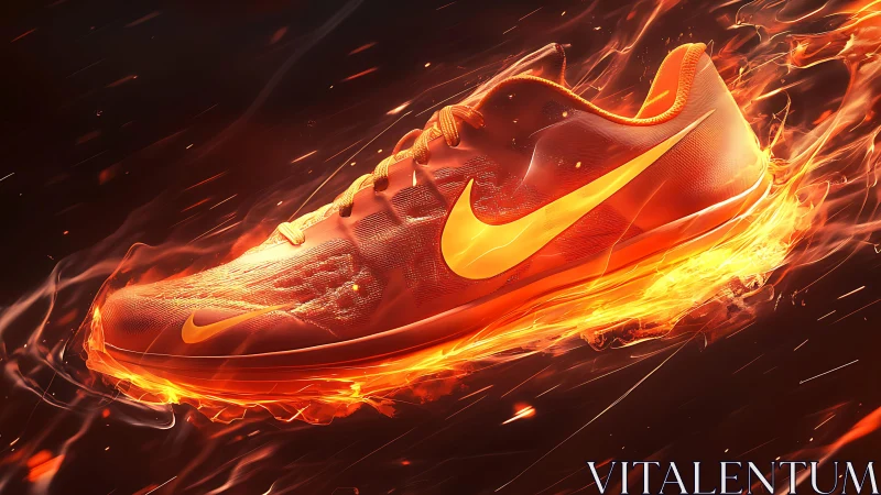 Orange running shoe surrounded by stylized flames in motion.
