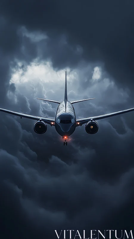 Airliner nose-on approach penetrates dense cumulonimbus storm layer