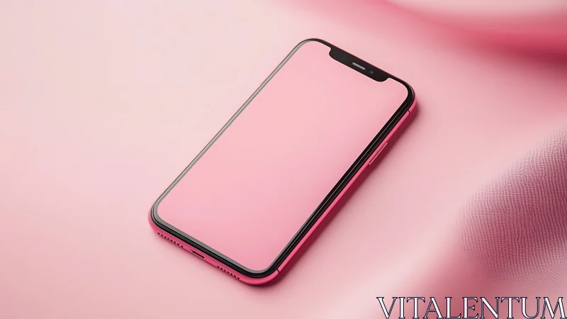 Pink smartphone with blank screen against matching background