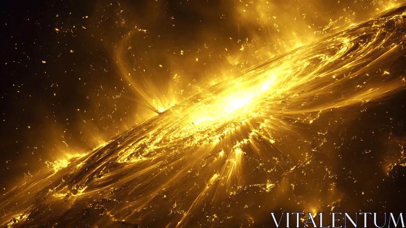 Luminous golden accretion structure with radiant filaments.