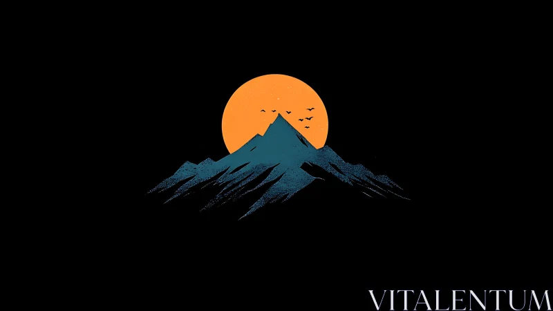 Midnight peaks beneath a rising ember-orange moon.