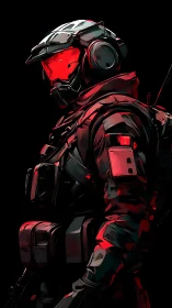 Red visor commando in stylized tactical armor profile.