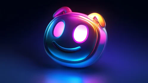 Neon glassy smiley mascot with dual-tone rim lighting render
