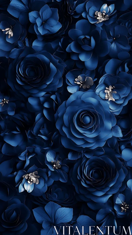 Midnight Blue Florals: Rose and Hydrangea Composition.