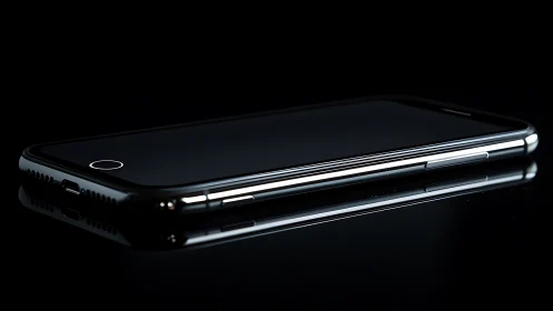 Black Smartphone Gleams Against Dark Background.