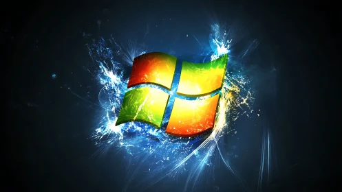 Glowing window logo bursting with colorful digital energy.