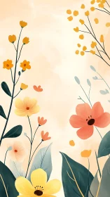 Whimsical Botanical Garden: Golden Blooms Dance Across Cream Canvas.