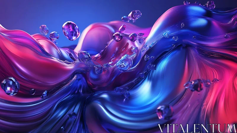 Neon silk waves collide with crystal droplets in cosmic bloom.