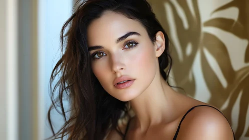 Close-up portrait of woman in soft indoor natural light.