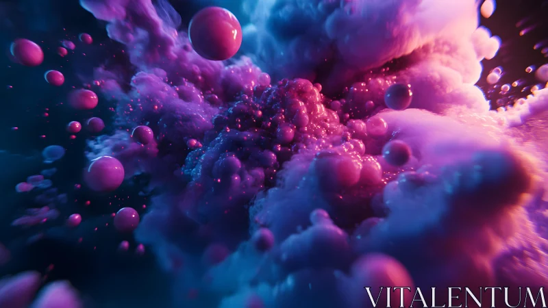 Surreal abstract clouds and spheres in vibrant neon colors, digital art.