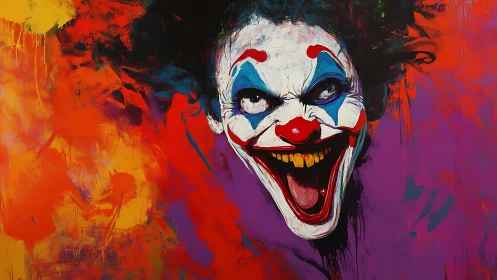 Vivid expressionist clown portrait with high contrast chromatic field