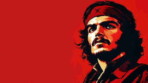 Revolutionary portrait in bold red vector minimalism.