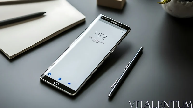 Modern Smartphone with Stylus on Contemporary Desk Setup.