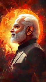 Elder statesman profile before blazing solar backdrop.