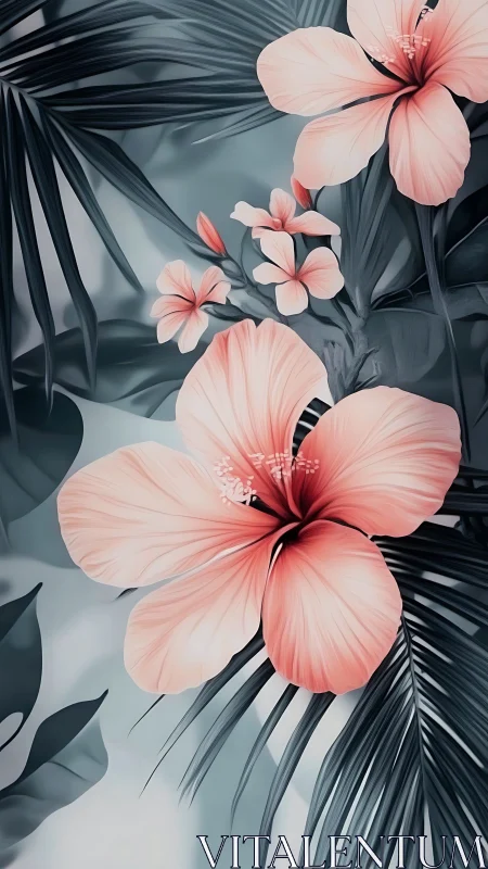Pink Hibiscus Flowers with Dark Foliage Composition.