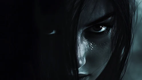 Harsh side lighting sculpts an intense digital portrait gaze