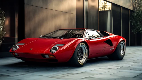 Classic red supercar rendered in hyper-detailed photorealism