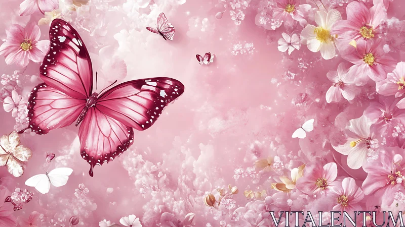 Chromatic lepidopteran bloom within pink atmospheric gradient.