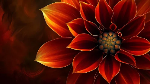Close-up digital rendering of red flower on dark background.