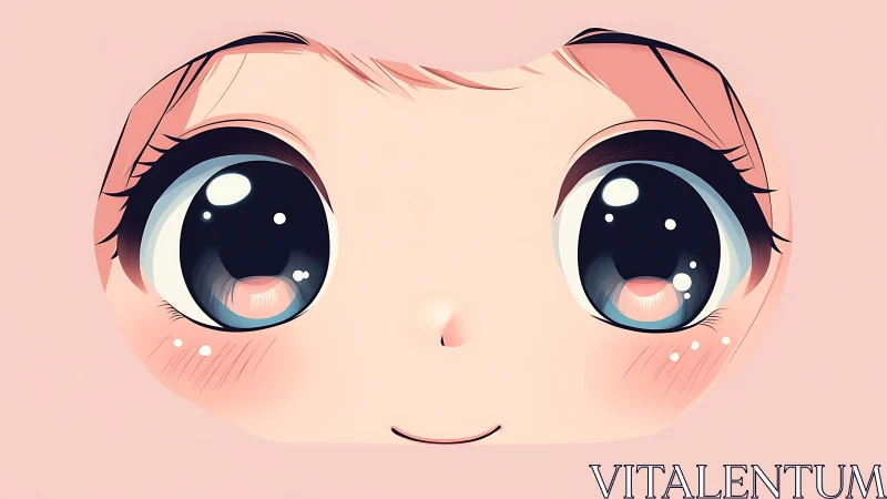 Big-eyed kawaii face sharing a soft, welcoming smile.