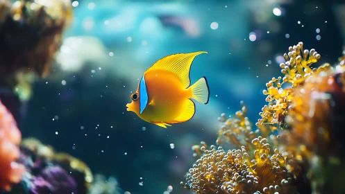 Bright reef wanderer gliding through a sparkling sea world.