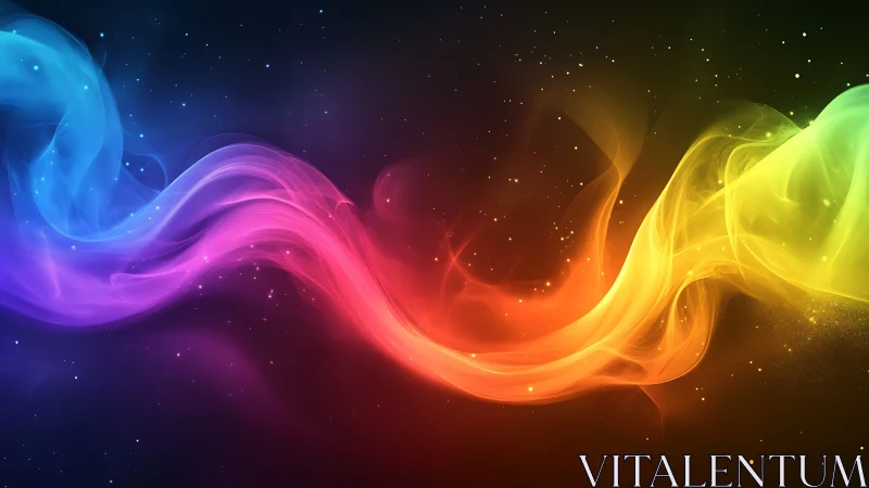 Vibrant neon light ribbon flows across a cosmic dark space