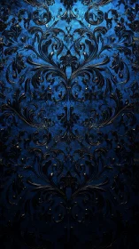 Ornate baroque floral relief pattern on luminous cobalt ground