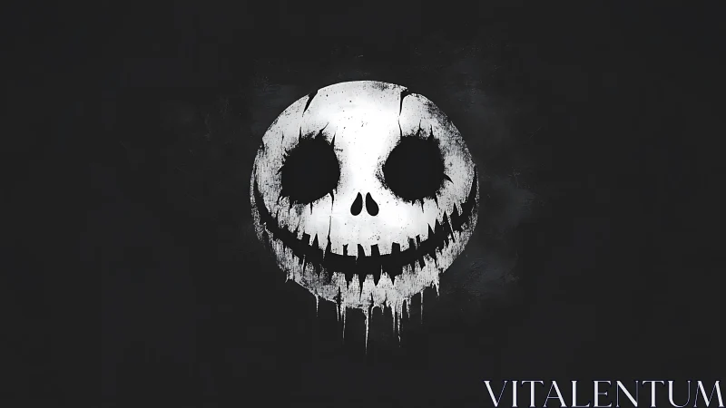 Grunge skeletal smile rendered as stark monochrome emblem