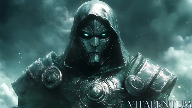 Storm-lit armored guardian gazes ahead with glowing resolve