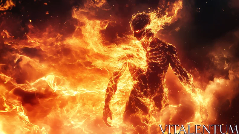 Fiery humanoid figure emerging from swirling flames.