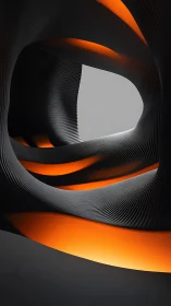 Parametric vortex corridor with emissive orange light bands.