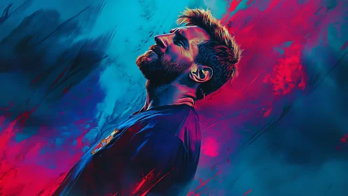 Football icon profile in neon cyan and magenta blaze.