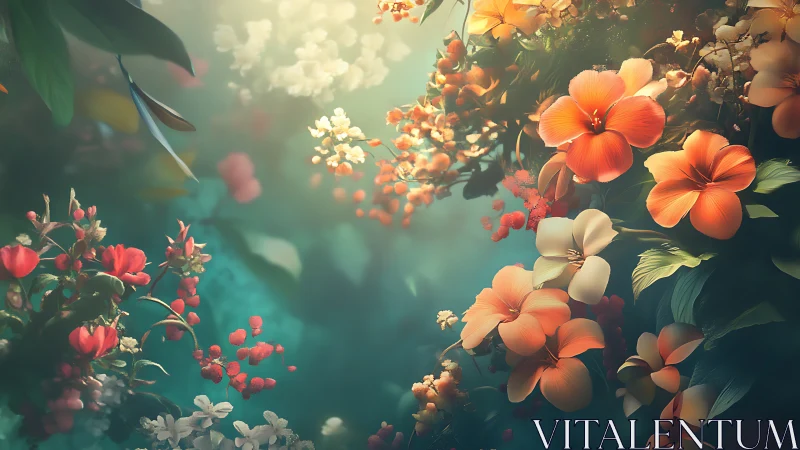 Volumetric Floral Composition with Chromatic Depth and Atmospheric Diffusion.