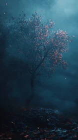 Nocturnal tree silhouette in cinematic digital painting light.