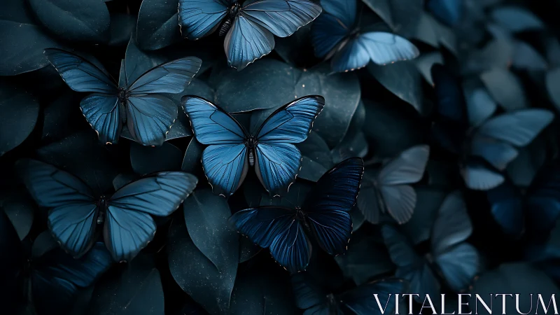 Midnight blue butterflies quietly rehearse their moonlit waltz