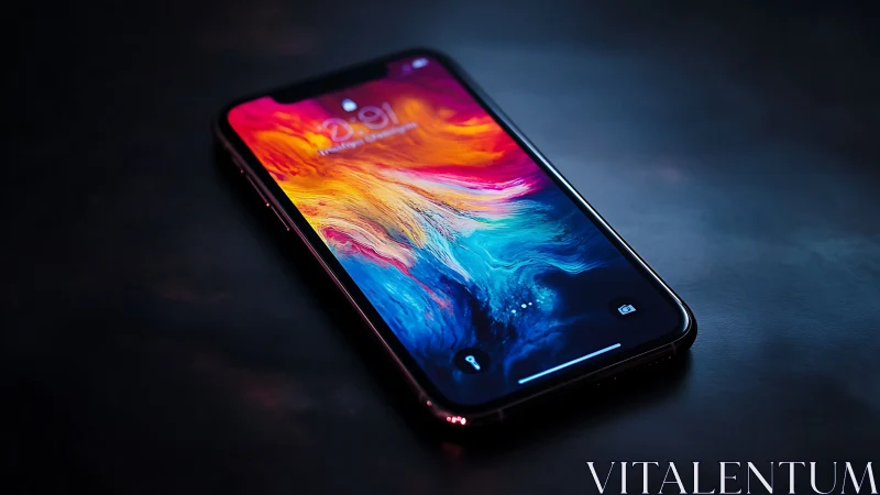 Smartphone displaying vibrant abstract gradient wallpaper